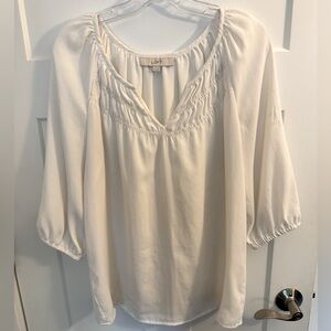 LOFT Cream 3/4 Sleeve Peasant Top Medium